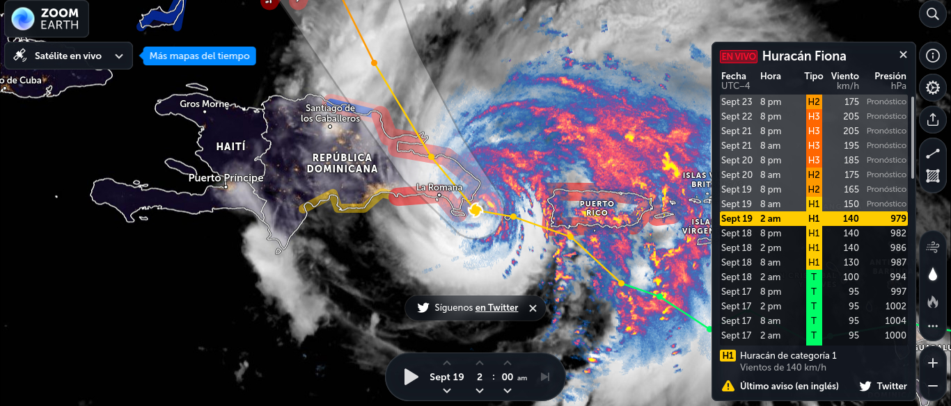 Esta será la ruta del huracán Fiona sobre República Dominicana