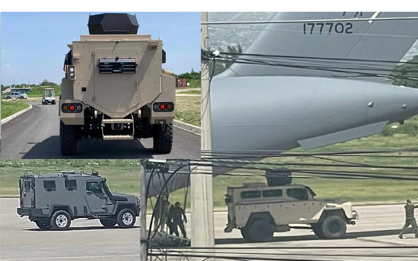 Un primer envío de vehículos blindados ordenado por el gobierno haitiano llega a la pista del Aeropuerto Internacional Toussaint Louverture este sábado 15 de octubre.