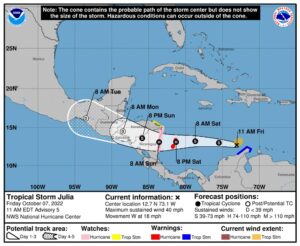 Se espera un fortalecimiento de la tormenta Julia en su camino al suroeste del Caribe 