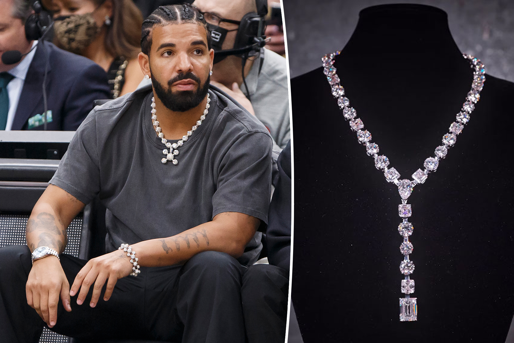 Drake muestra ostentoso collar con 42 anillos de compromiso, por todas las veces que quiso comprometerse