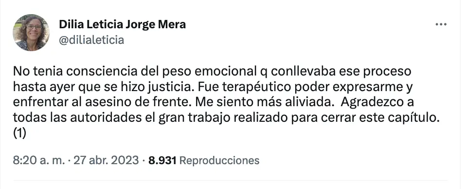 Lo que dijo la hermana de Jorge Mera tras condena a Miguel Cruz