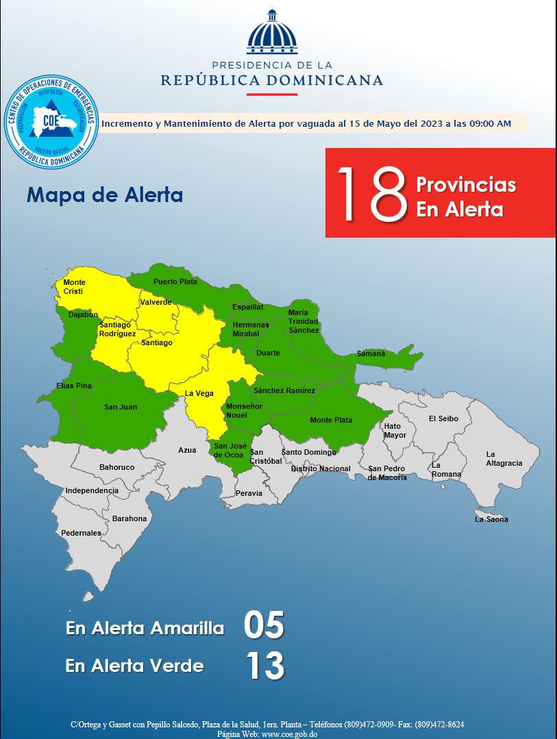 COE aumenta a 18 las provincias en alerta por presencia de vaguada