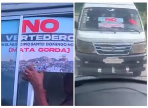 Exhiben pancarta en transporte rechazando construcción vertedero en Mata Gorda
