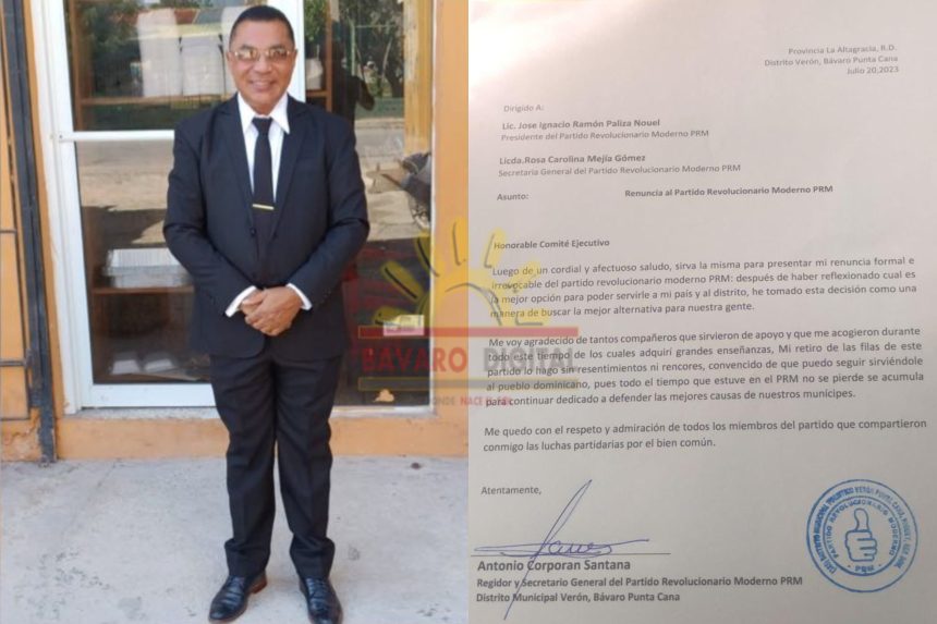 Renuncia concejal y secretario general PRM en Verón-Punta Cana