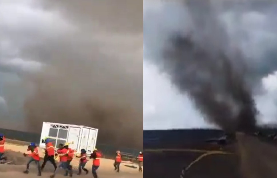 El tornado captado por trabajadores en Mata de Palma