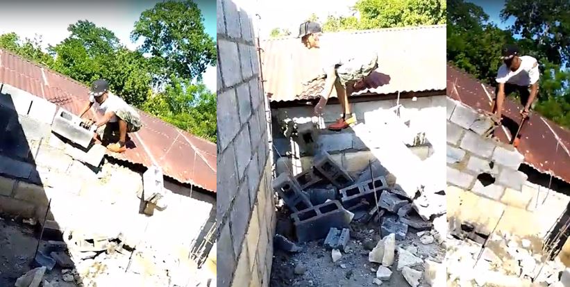 VIDEO: Hombre entra en cólera y derriba pared de una vecina en Los Botados, de Yamasá