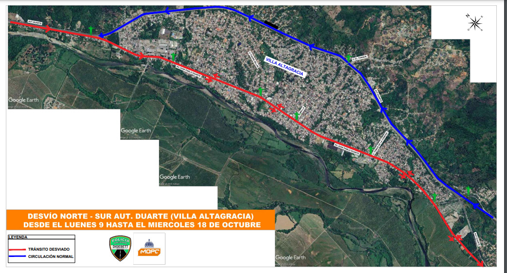 MOPC informa desvío del tránsito por el centro de Villa Altagracia