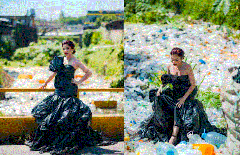 Precandidata a diputada utiliza vestido de materiales reciclables para fotos de su cumpleaños