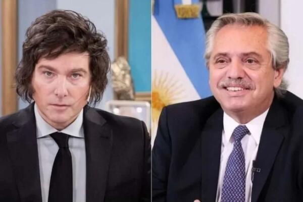 Alberto Fernández, actual presidente de Argentina y Javier Milei, nuevo presidente electo. Foto: fuente fuente externa.