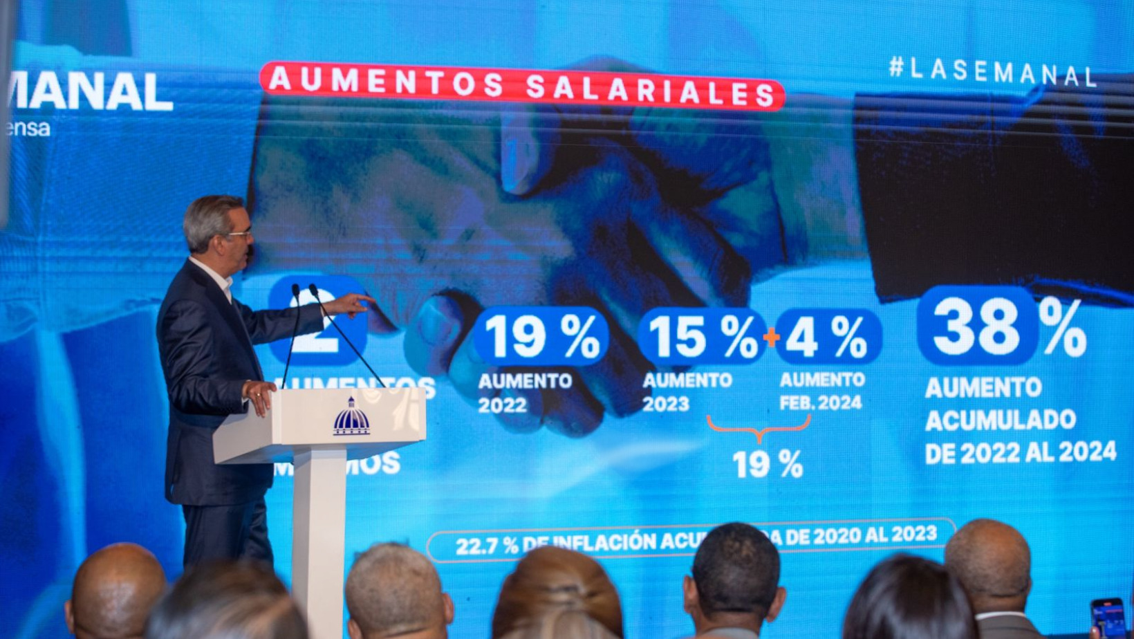 El presidente de la República Luis Abinader durante el encuentro LA Semanal. FOTO: Fuente externa