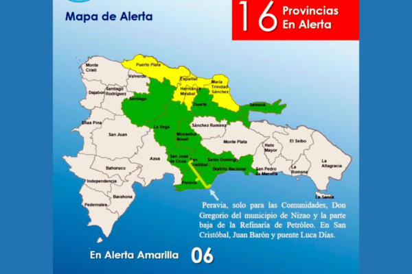 COE eleva a 16 las provincias en alerta por vaguada