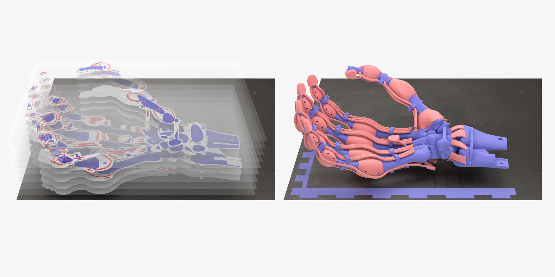 Imagen de Inkbit 3D, de la pinza robótica impresa en 3D con forma de mano humana y controlada por 19 tendones del confundador de esta empresa y científico Javier Ramos. Foto: fuente externa.