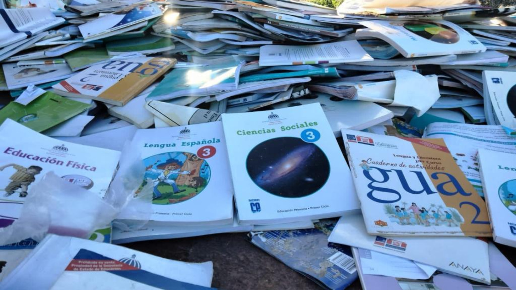 Libros abandonados en la tarde de ayer en el vertedero de Azua. Foto: Fuente externa