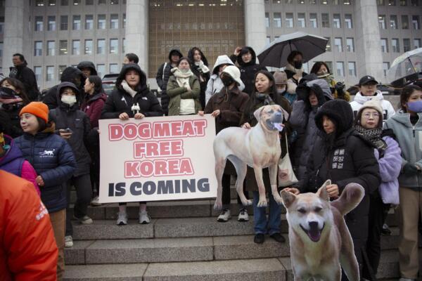 Activistas animalistas en Seul durante la aprobación de la ley que prohíbe el comercio de carne de perro en Corea del Sur. Foto: fuente externa.