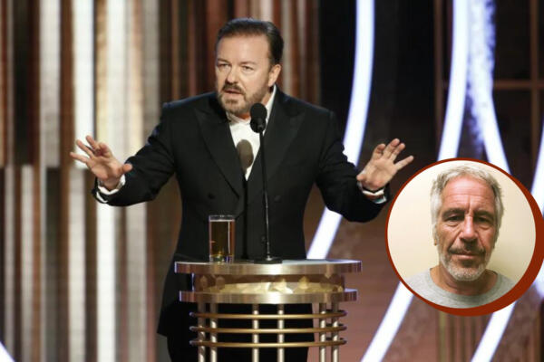 Ricky Gervais durante su monólogo sobre Jeffrey Epstein en los Golden Globes de 2020 