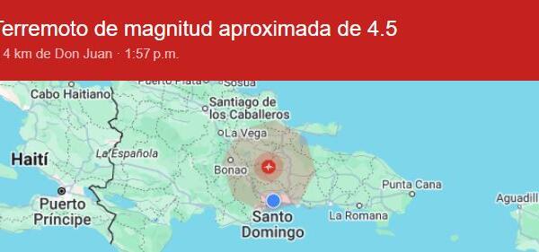Temblor de magnitud de 4.5 con epicentro en Monte Plata