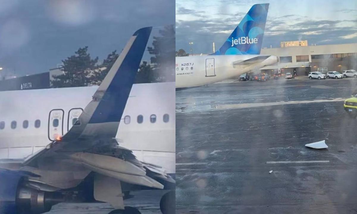 Las fotos compartidas por redes sociales muestran el daño de uno de los aviones de JetBlue.  