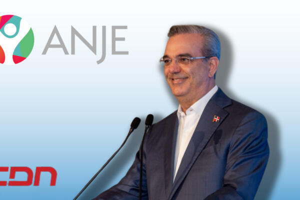 Presidente Abinader y logo ANJE. (Foto: CDN Digital) 
