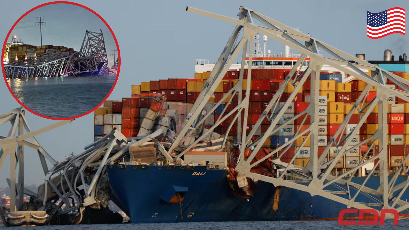 Dali, el buque carguero que chocó contra un puente en Baltimore. Foto: CDN Digital