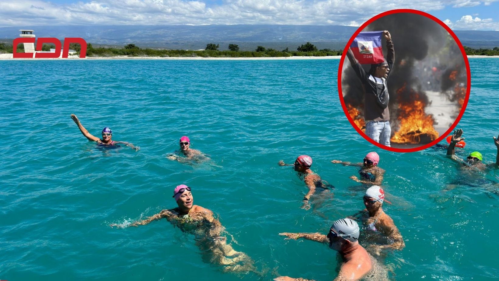 Nadadores profesionales de Brasil, cumplen su sueño realidad, al cruzar frontera marítima nadando. Foto: Fuente CDN Digital