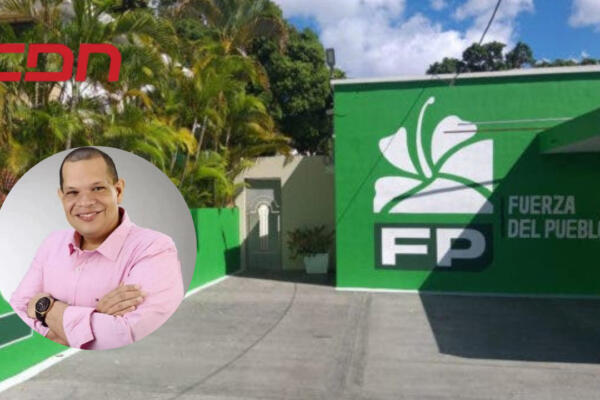 Carlos Guzmán, alcalde saliente de SDN y fachada de la casa del Partido Fuerza del Pueblo. Foto: CDN Digital