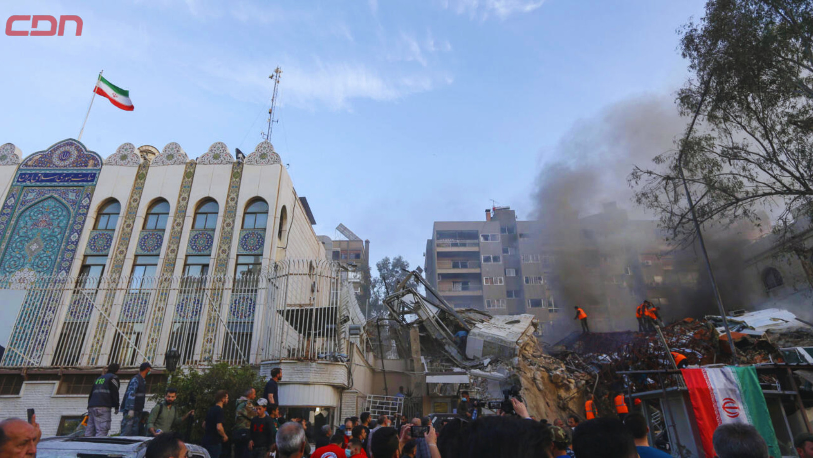 Imagen del consulado de irán tras bombardeo. Foto: Fuente externa