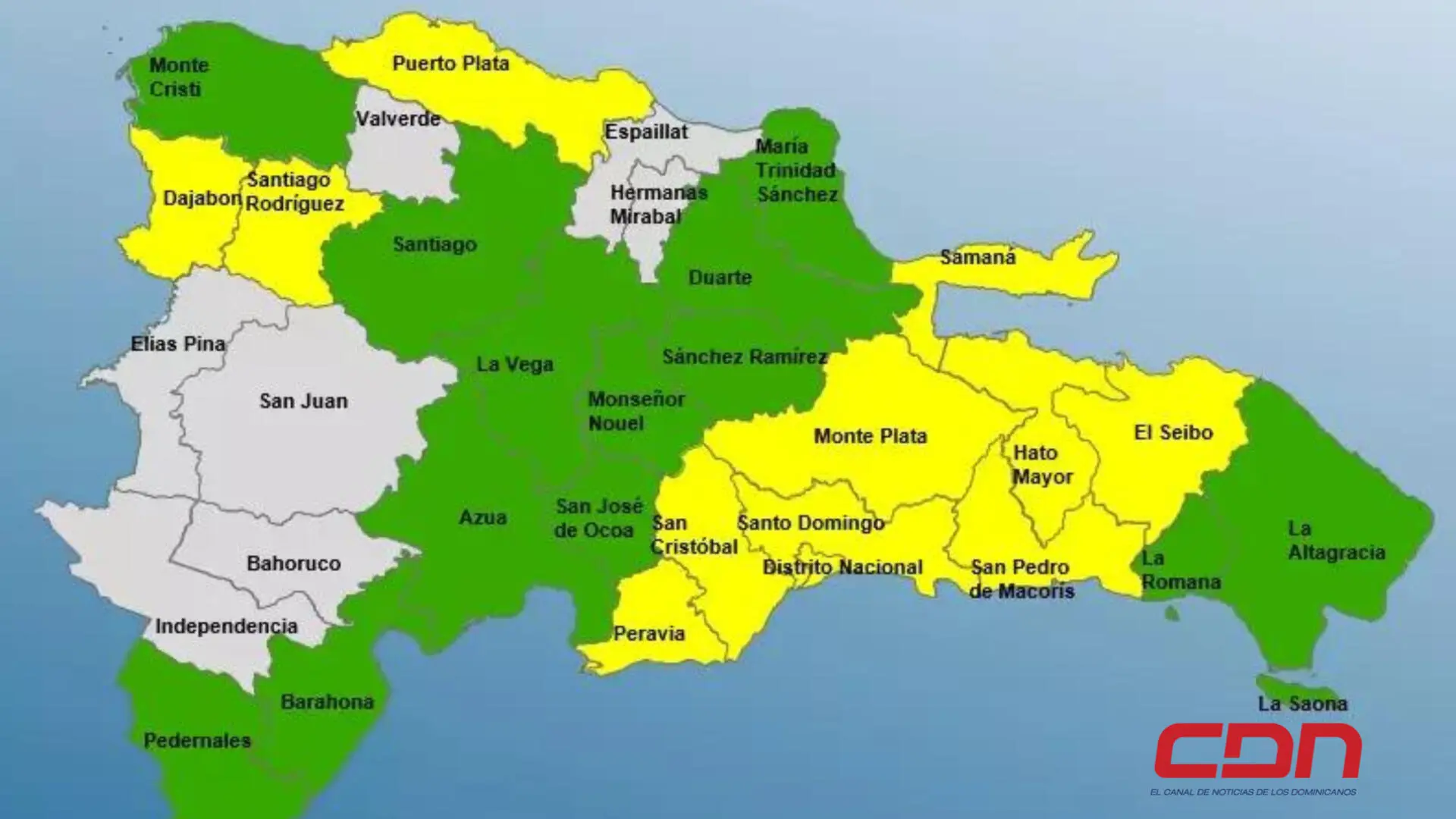 COE mantiene 12 provincias en alerta amarilla y 13 en verde