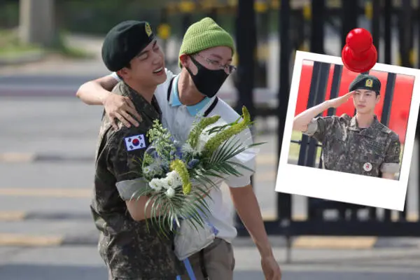 Jin, del grupo de K-Pop BTS, completa su servicio militar obligatorio y fue recibido a la salida del cuartel por cinco de sus compañeros. Fotos: Agencia EFE