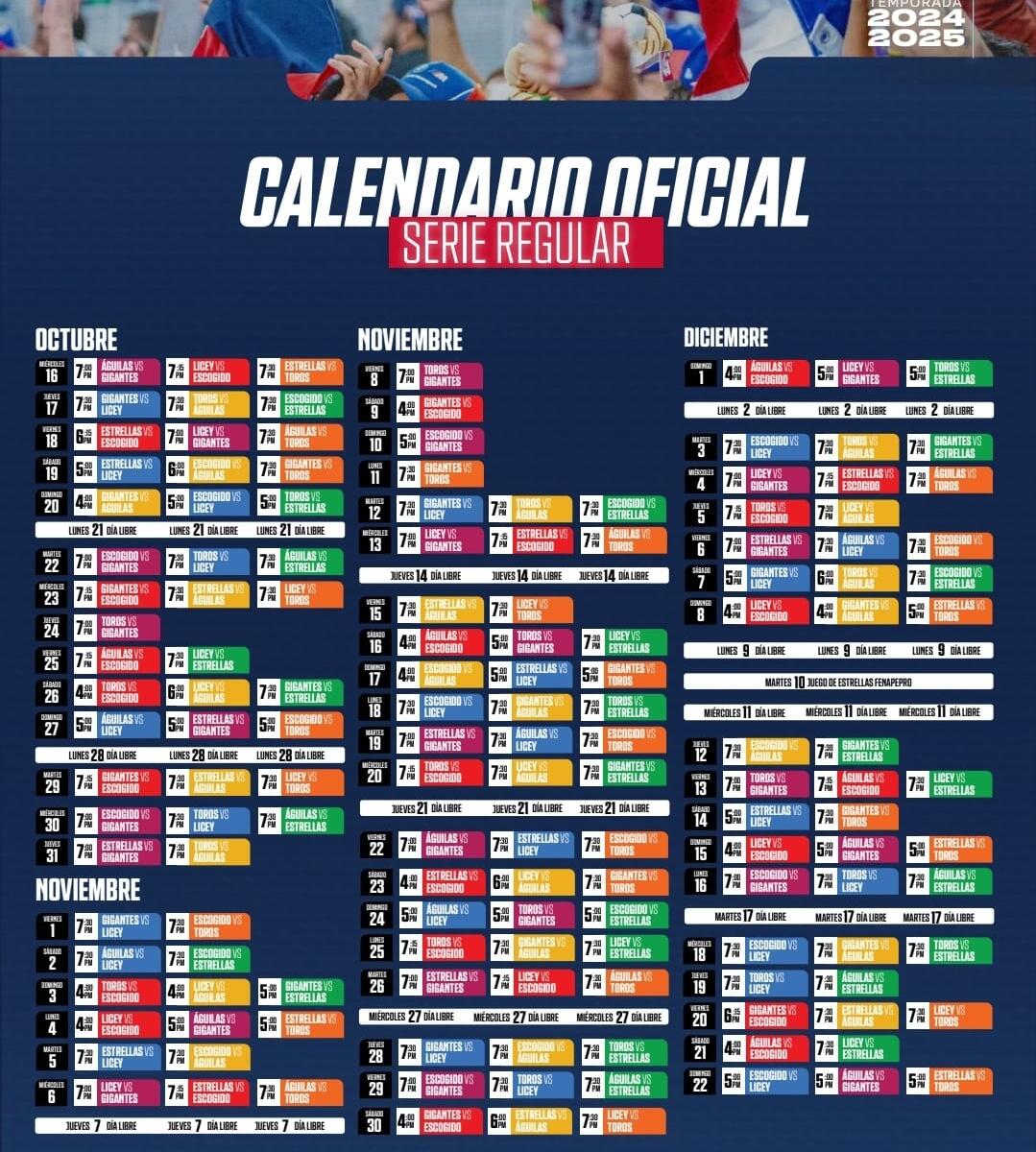 Conoce el calendario oficial de LIDOM temporada 20242025