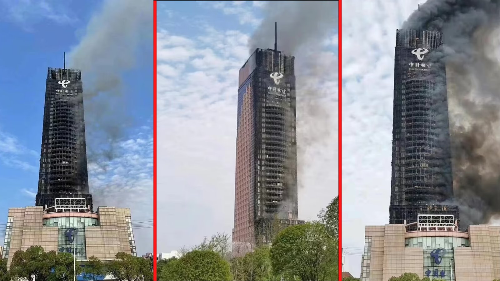 Voraz incendio arrasa un rascacielos en el sur de China