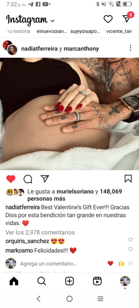 Nadia Ferreira confirma que está embarazada de Marc Anthony