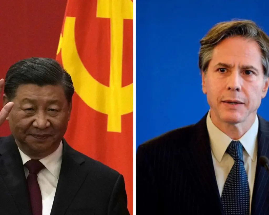 Presidente de China Xi Jinping y secretario de Estado Unidos Antony Blinken