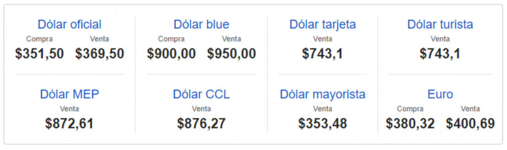 Precio dólar blue y dólar oficial en Argentina 21 de noviembre