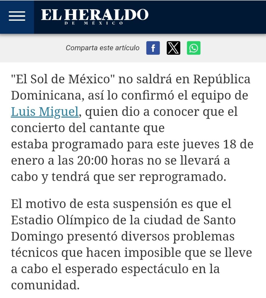 Diario mexicano: Luis Miguel no actuará en República Dominicana