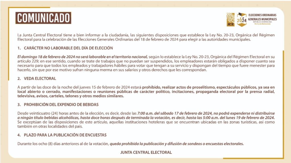 JCE informa disposiciones para celebración de las Elecciones Municipales
