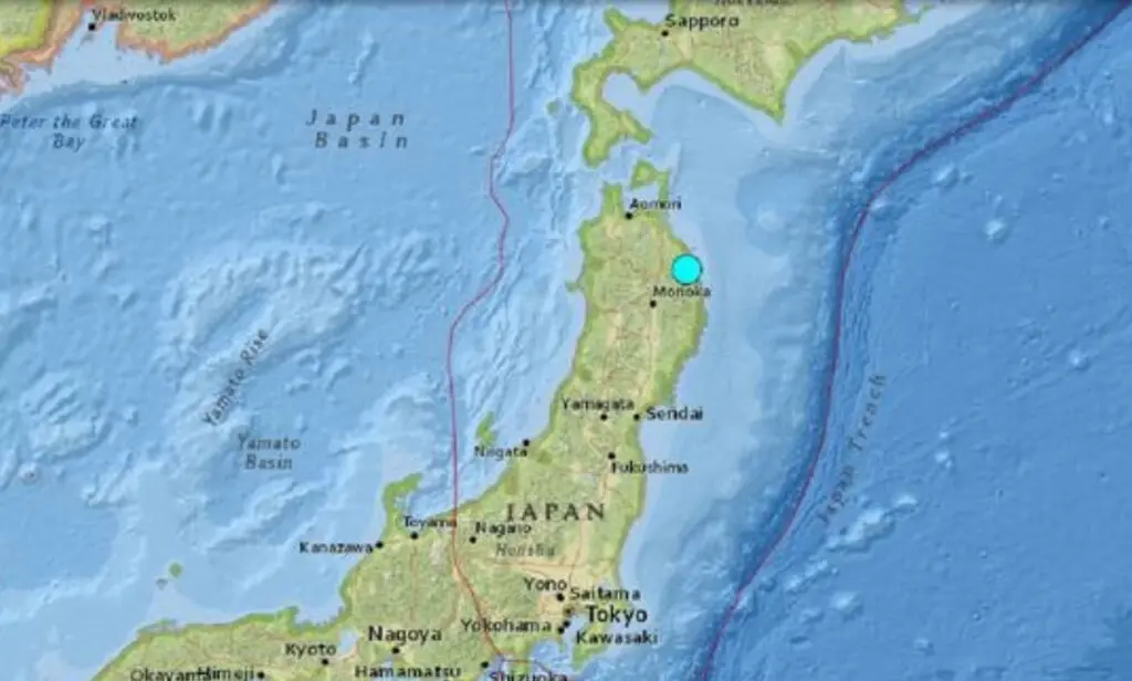Un terremoto de magnitud 6 sacudió la costa de la prefectura de Iwate, al noroeste de Japón, el 2 de abril de 2024. (Captura de USGS)