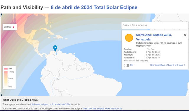 Eclipse solar del 8 de abril de 2024 en Venezuela a qué hora será 1