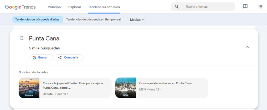 Punta Cana, destino apetecido por los mexicanos según Google 