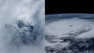 Así se ve el huracán Beryl desde un caza huracanes y desde el espacio