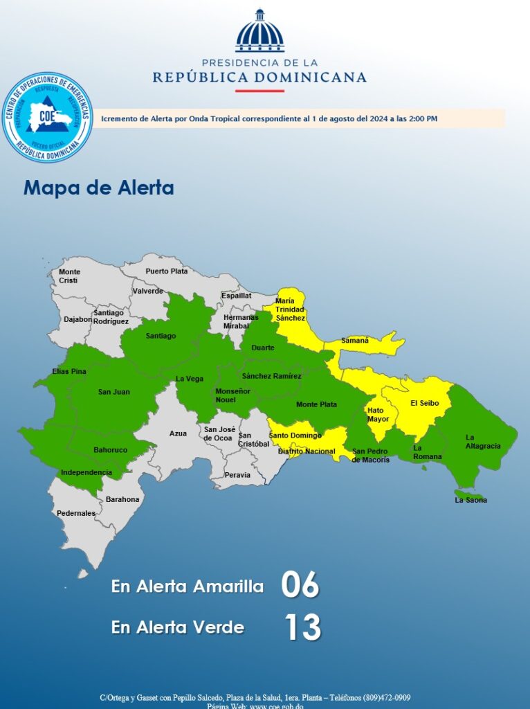 Aumentan a 19 las provincias en alertas por onda tropical y vaguada