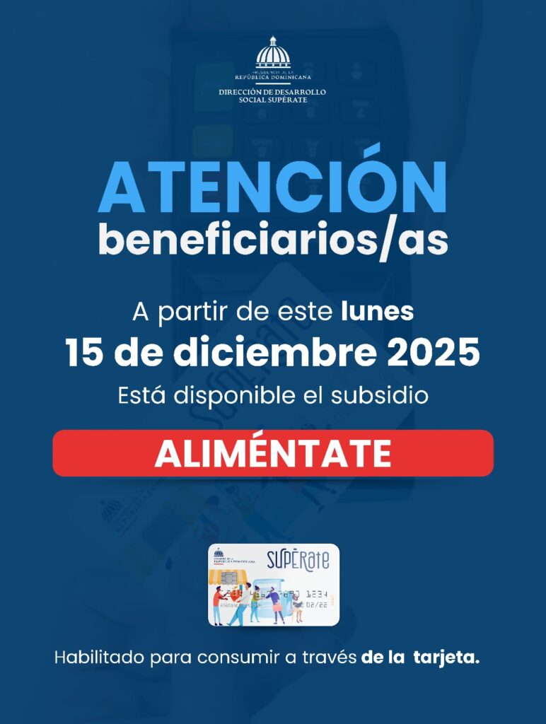 Supérate deposita RD$1,650 de Aliméntate en diciembre