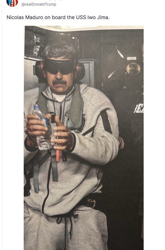 Trump publica foto de Maduro tras operación en Venezuela