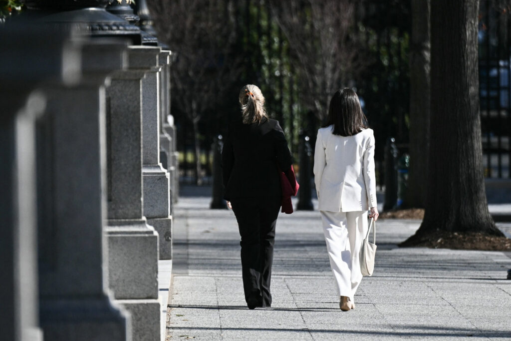 María Corina Machado a su llegada a la Casa Blanca. Foto: AFP