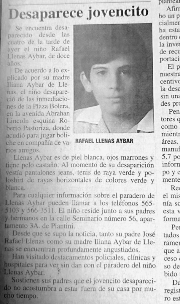 Se cumple este año tres décadas del asesinato del niño José Llenas Aybar