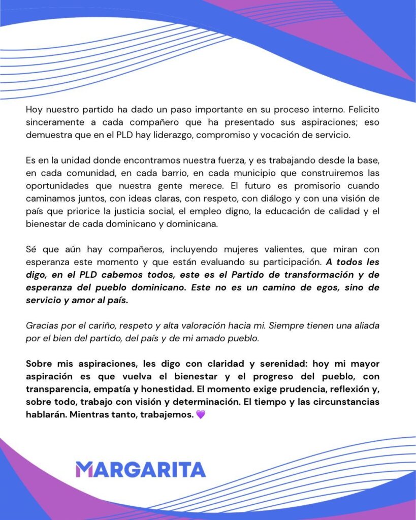 Comunicado de Margarita Cedeño