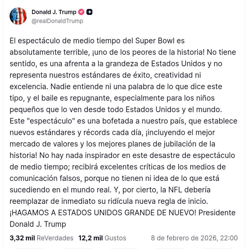 Trump critica show de Bad Bunny: «el peor de la historia» 4 trump bunny